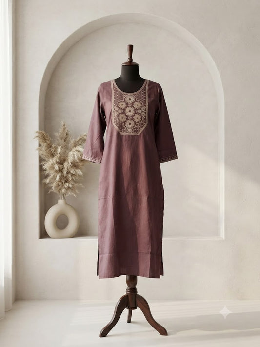 MAUVE FLORAL YOKE KURTI-6157