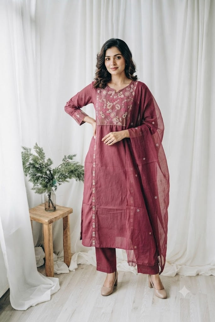 PINK FLORAL KURTI SET-1752
