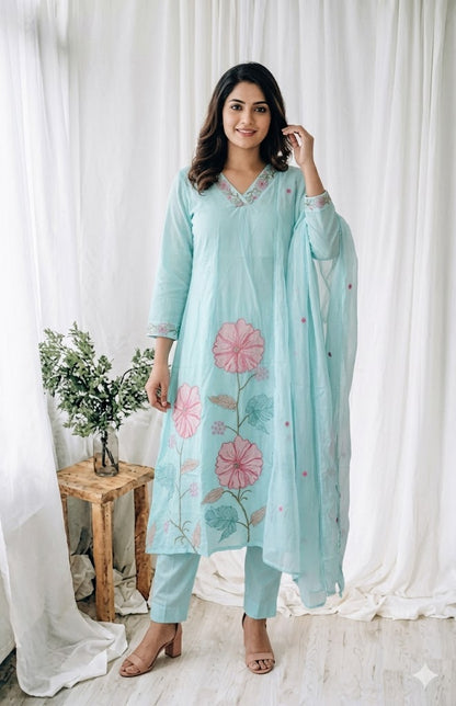 MULBLOOM BLUE KURTI SET-1697