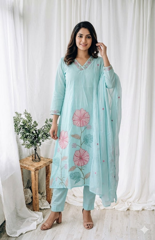 MULBLOOM BLUE KURTI SET-1697