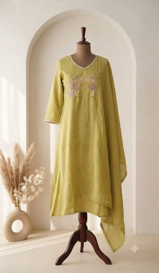 MULBLOOM GREEN KURTI SET-1632