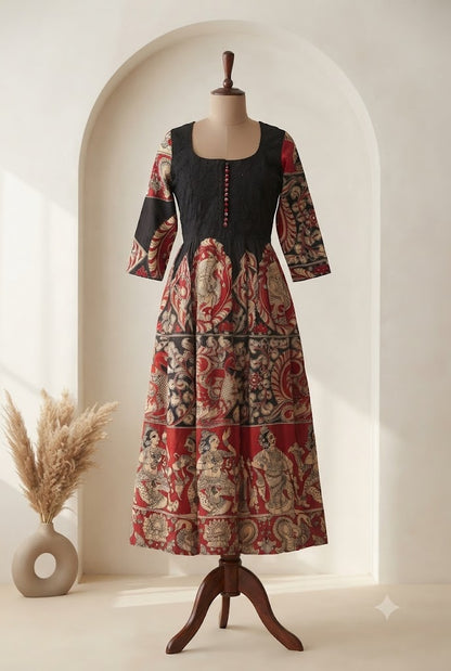 BLACK KALAMKARI KURTI-3006
