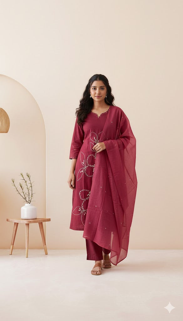 RED PETALINE KURTI SET-1515