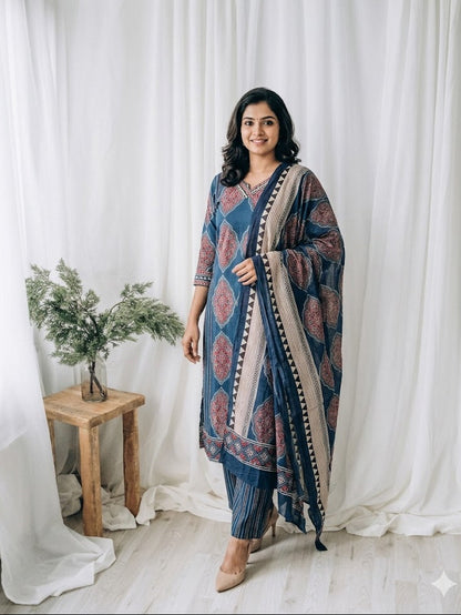 INDIGO AJRAKH KURTI SUIT-1331