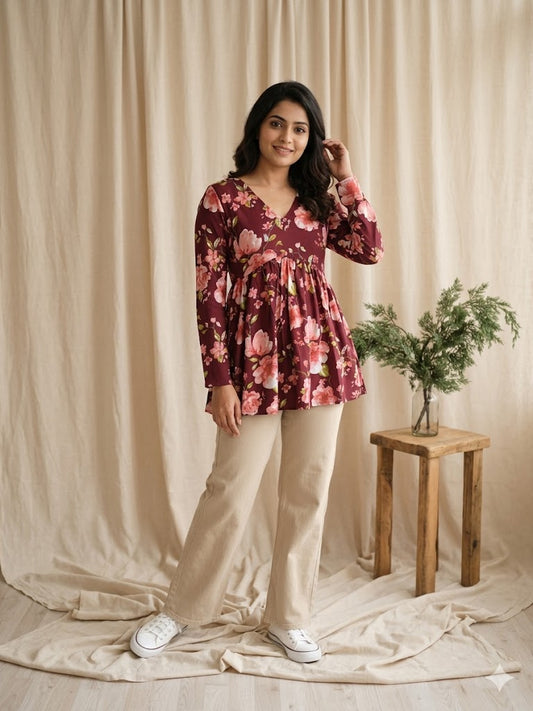 MAROON PEPLUM KURTI-5034