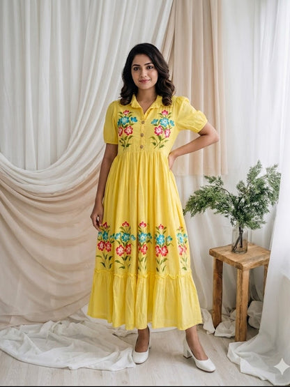 SUNSHINE FLORAL YELLOW DRESS-2071