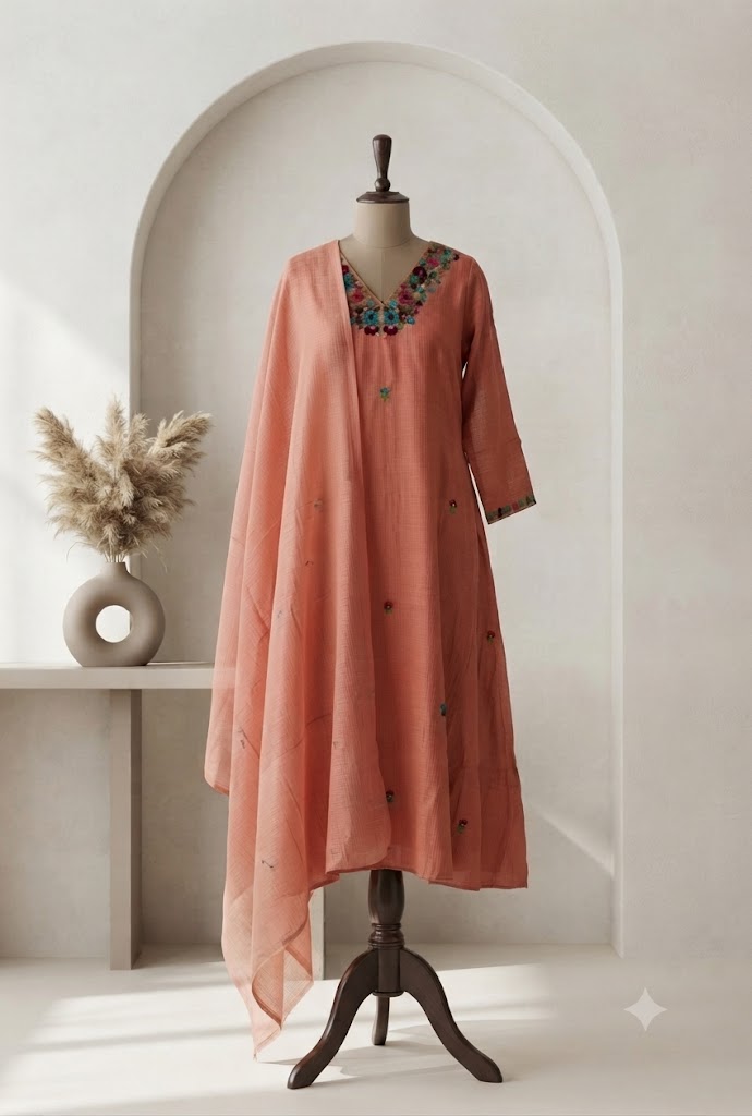PEACH MUL KOTA ETHNIC SUIT-1775