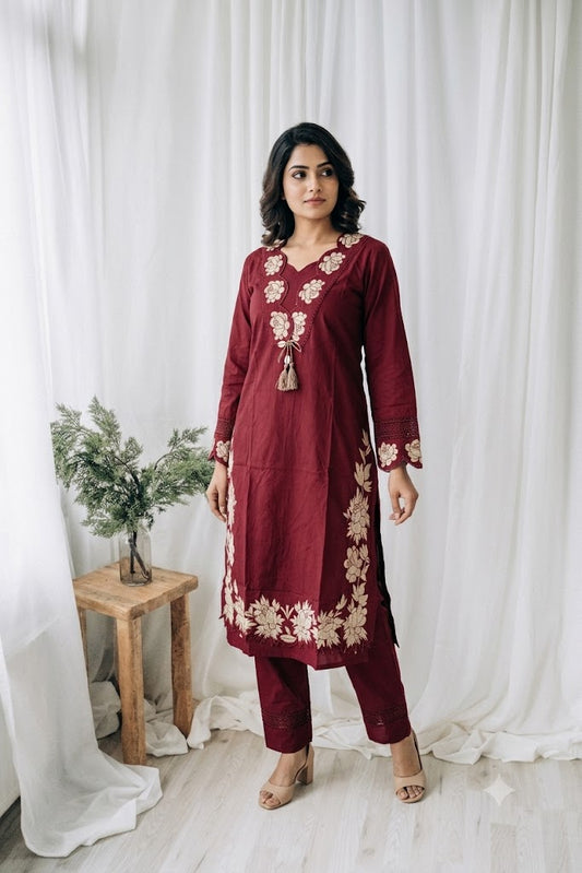 MAROON COTTON COORDSET-1607