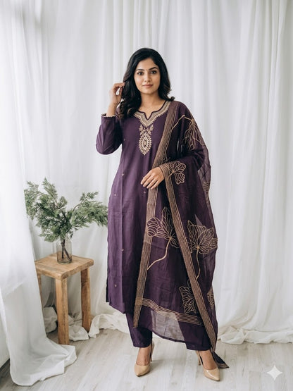 ROYAL WEAVE PLUM ETHNIC SUIT-1573