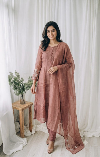 PEACH CHANDERI ETHNIC SUIT-1747