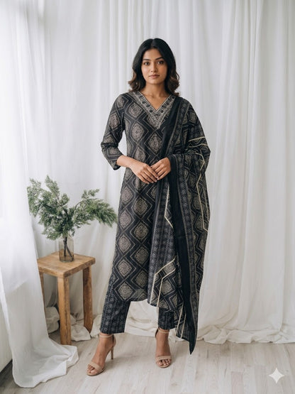 CASUAL COMFORT BLACK KURTI SET-1412