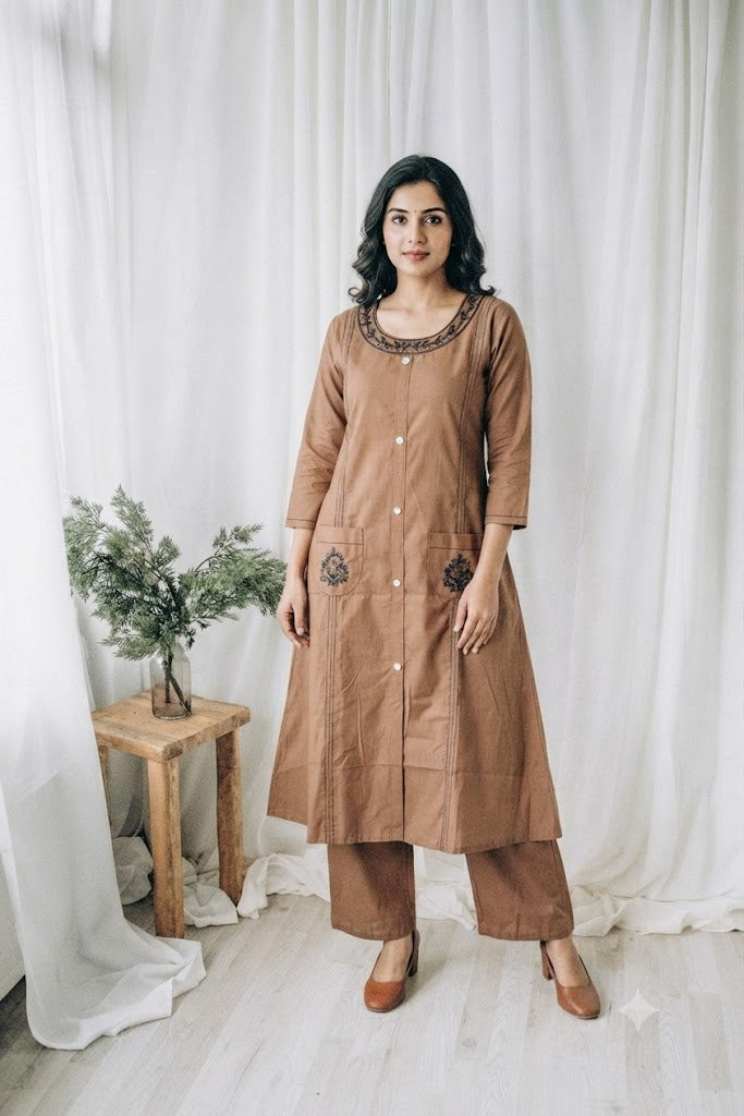 BROWN POCKET  COORDSET-0135