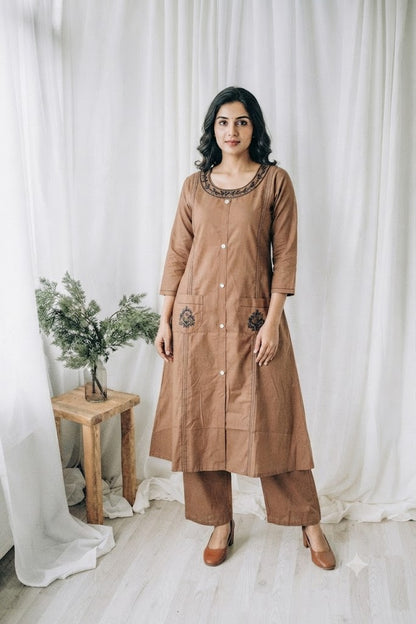 BROWN POCKET  COORDSET-0135