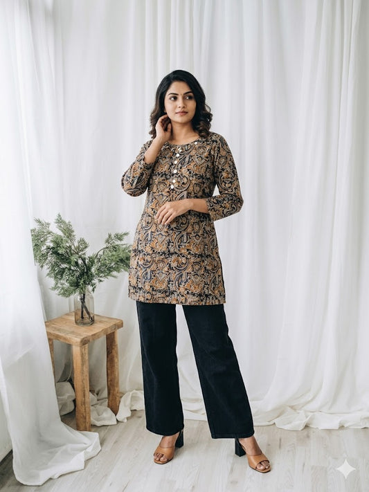 BLUE KALAMKARI SHORT KURTI-5040