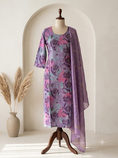 LAVENDER SILK ETHNIC SUIT-1025