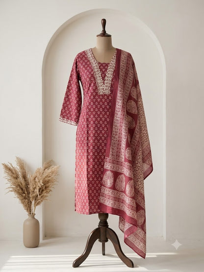 PINK COTTON KURTI SET-1159