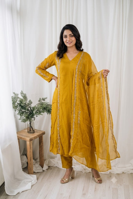YELLOW ORGANZA ETHNIC SUIT-1674
