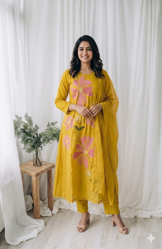 MULBLOOM YELLOW KURTI SET-1649