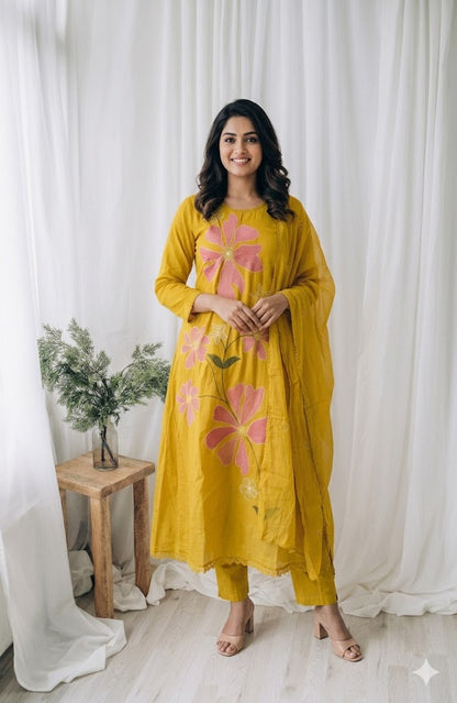 MULBLOOM YELLOW KURTI SET-1649