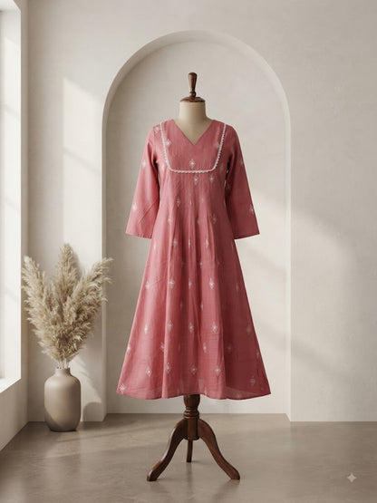 HANDLOOM LACE PEACH KURTI-6128