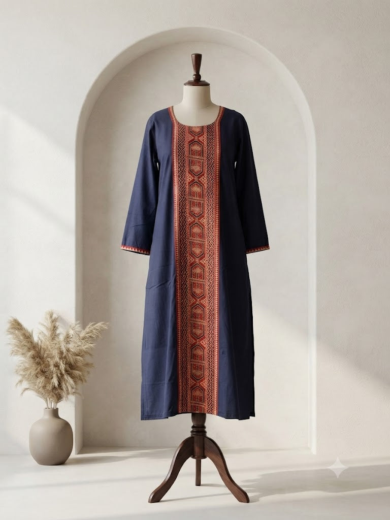 BLUE AJRAKH PANEL KURTI-6076