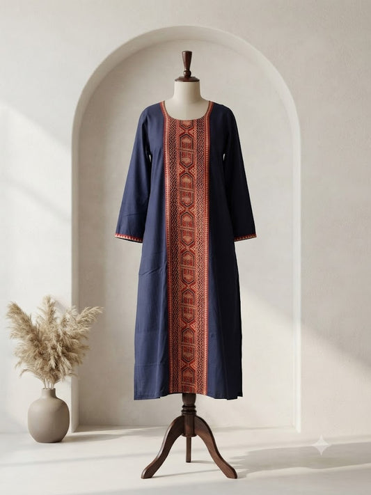 BLUE AJRAKH PANEL KURTI-6076
