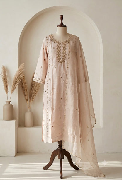 BEIGE SILK ETHNIC SUIT-1610