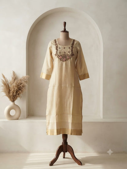 KASAVU FLORAL YOKE KURTI-6009