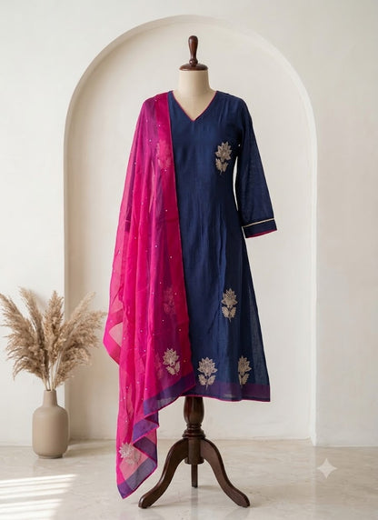 BLUE MUL CHANDERI ETHNIC SET-1841