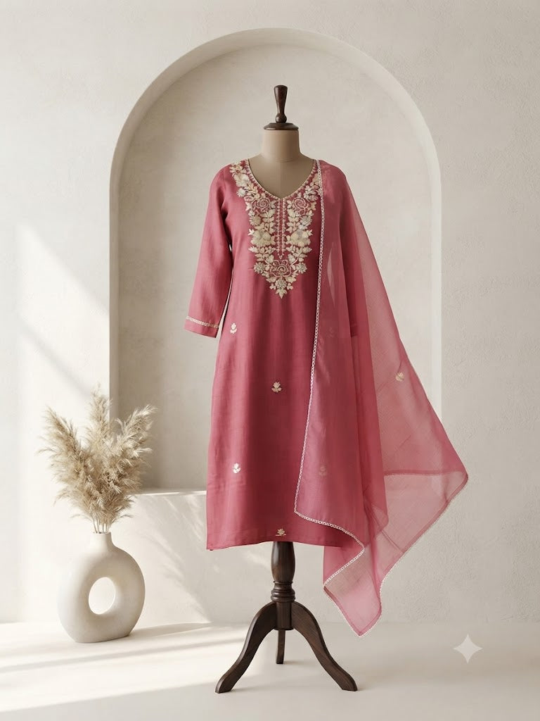 PINK CHANDERI ETHNIC SUIT-1808
