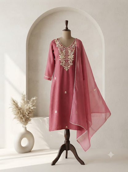 PINK CHANDERI ETHNIC SUIT-1808