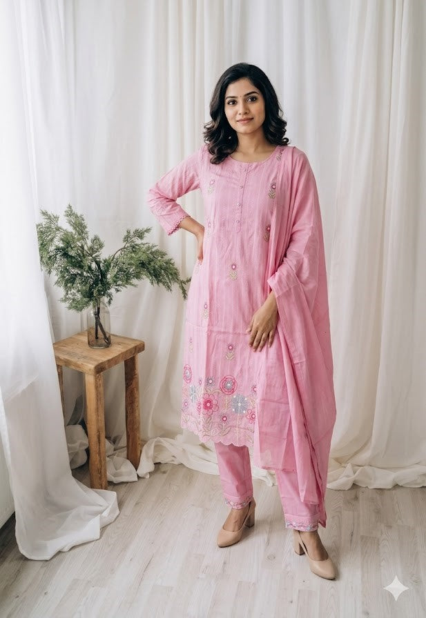 SOFT PETAL PINK KURTI SET-1628