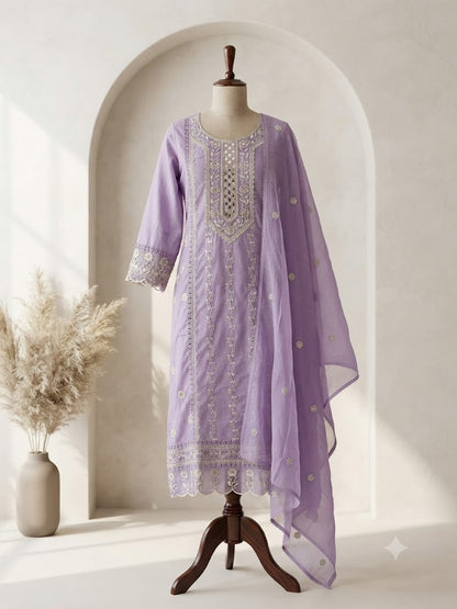 LAVENDER CHIKANKARI KURTI SET-1694