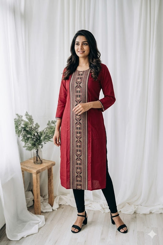 MAROON AJRAKH PANEL KURTI-6076