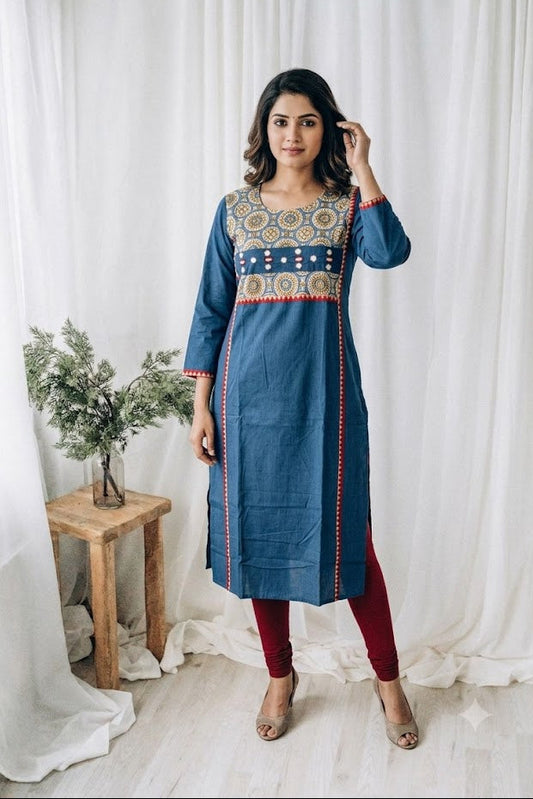 AJRAKH MIRROR BLUE KURTI-6089