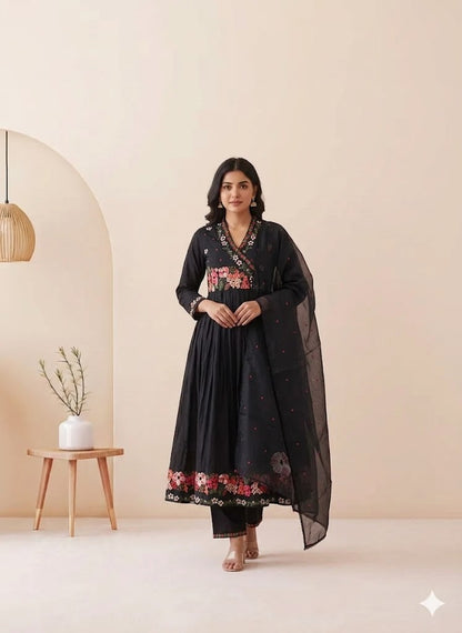 MULBLOOM BLACK KURTI SET-2099