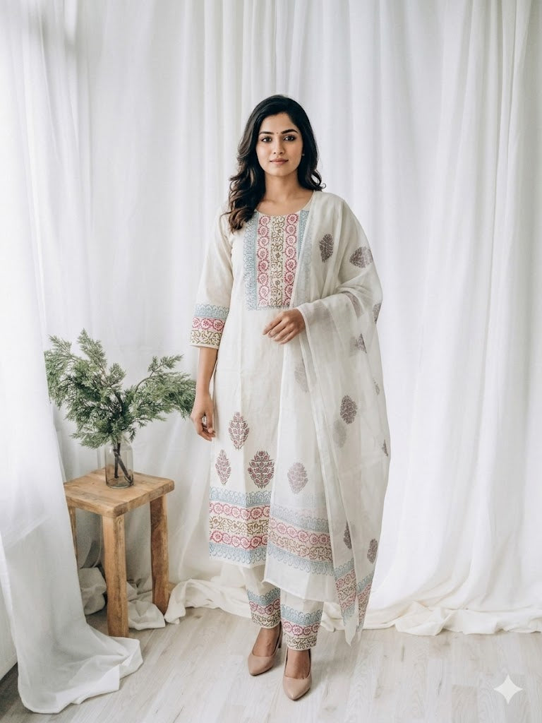 KHADI PRINT KURTI SET-1617