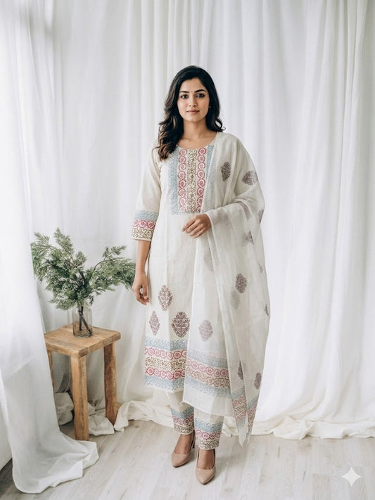 KHADI PRINT KURTI SET-1617