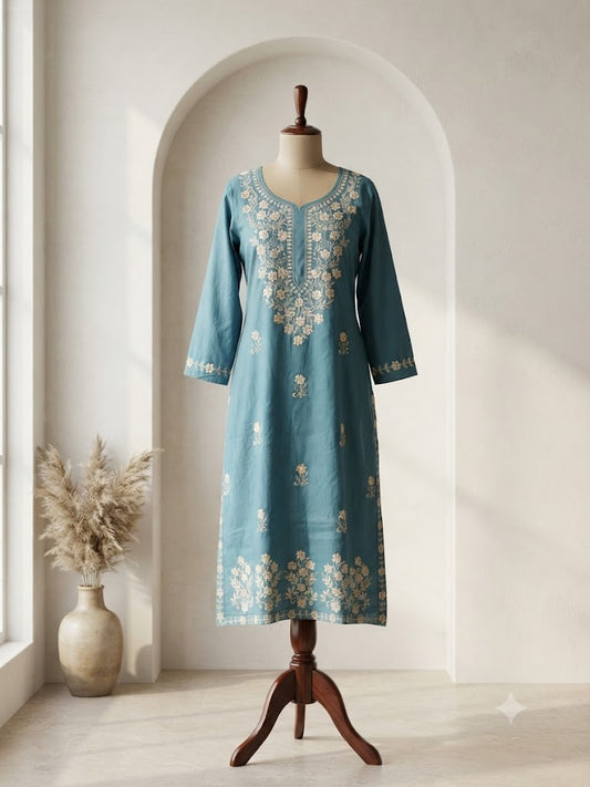 BLUE CHIKANKARI COORDSET-0111