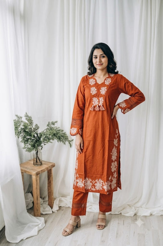 RUST ORANGE COTTON COORDSET-1607