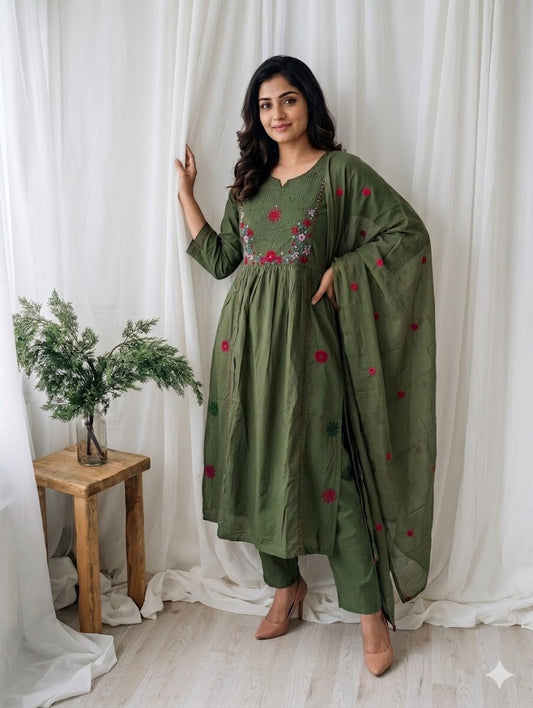 GREEN FLORA KURTI SET-1518