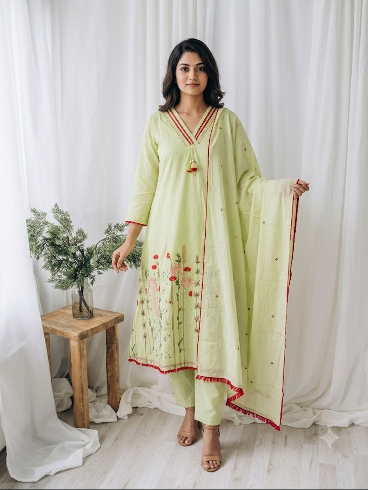 MULBLOOM GREEN KURTI SET-1701