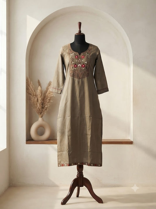 GREY FLORAL YOKE KURTI-6156