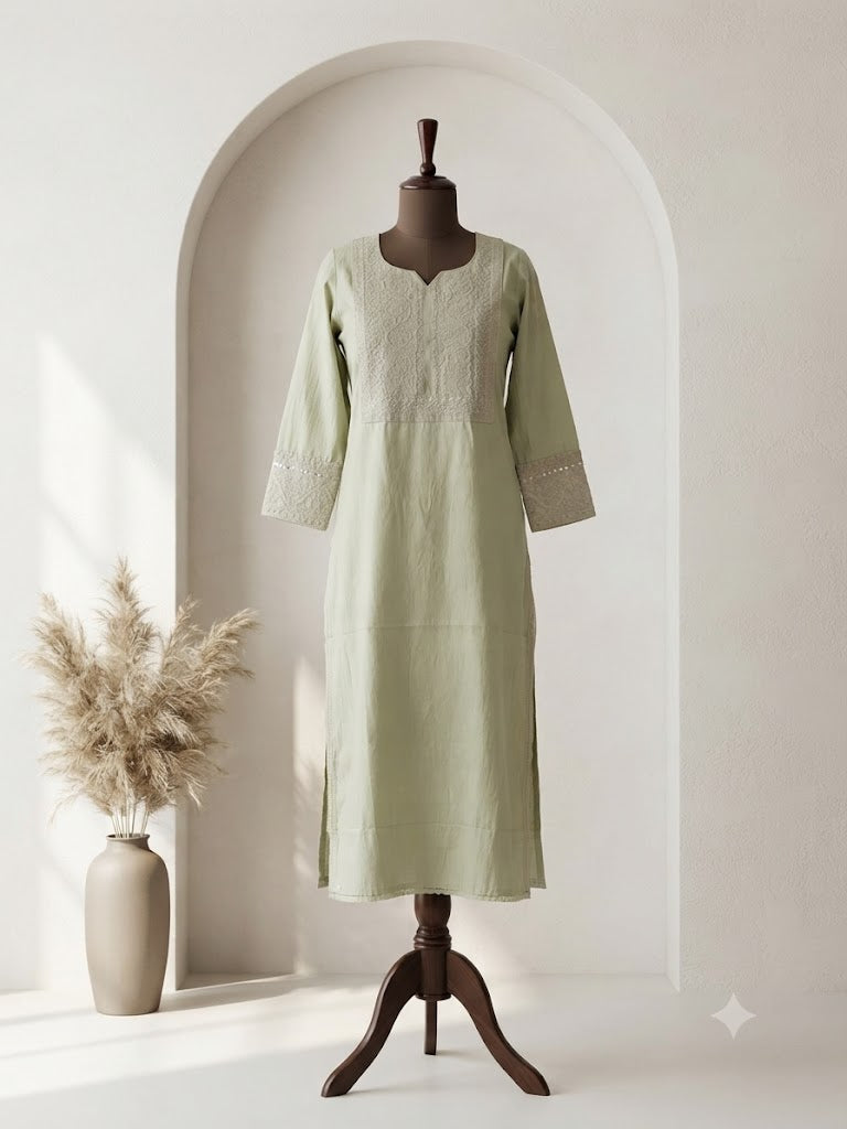 GREEN RAYON KURTI-6069
