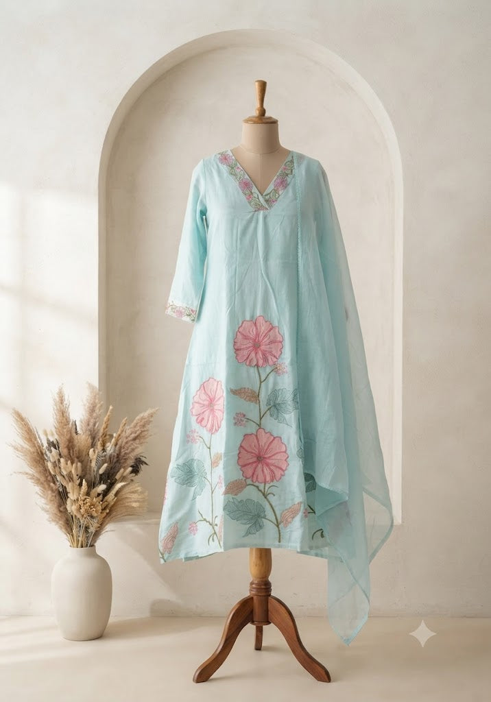MULBLOOM BLUE KURTI SET-1697