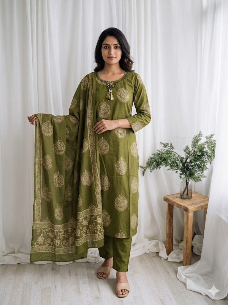 GREEN ARTISAN KURTI SET-1514