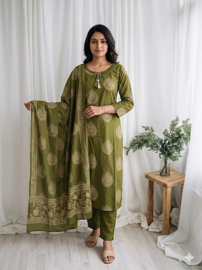 GREEN ARTISAN KURTI SET-1514