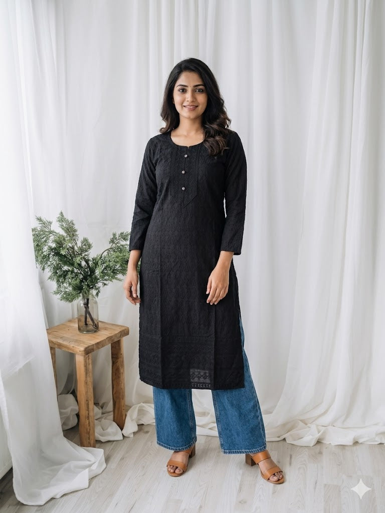 BLACK CHIKANKARI KURTI-1505