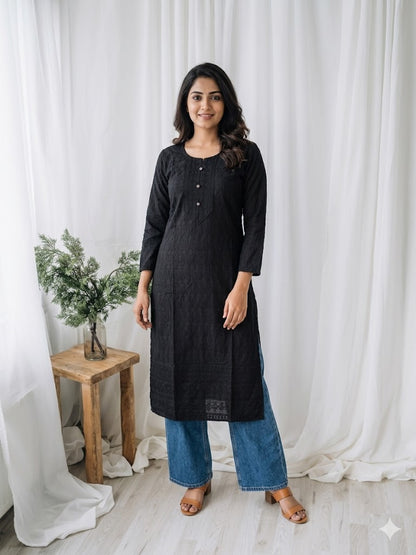 BLACK CHIKANKARI KURTI-1505