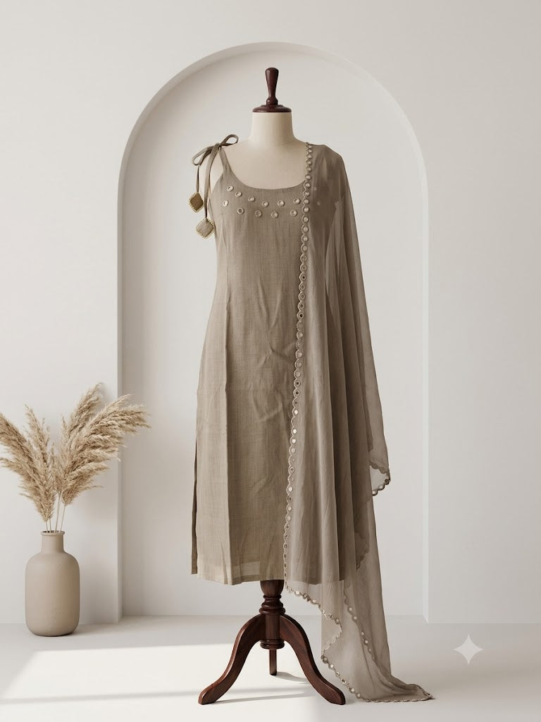 BEIGE SILK ETHNIC SUIT-1083